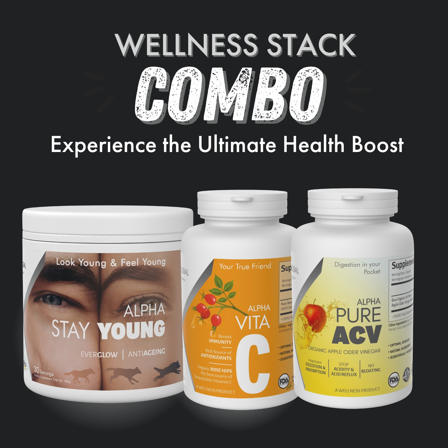 COMBO - Alpha Stay Young + Vita C + Pure ACV - Alpha Mind Global